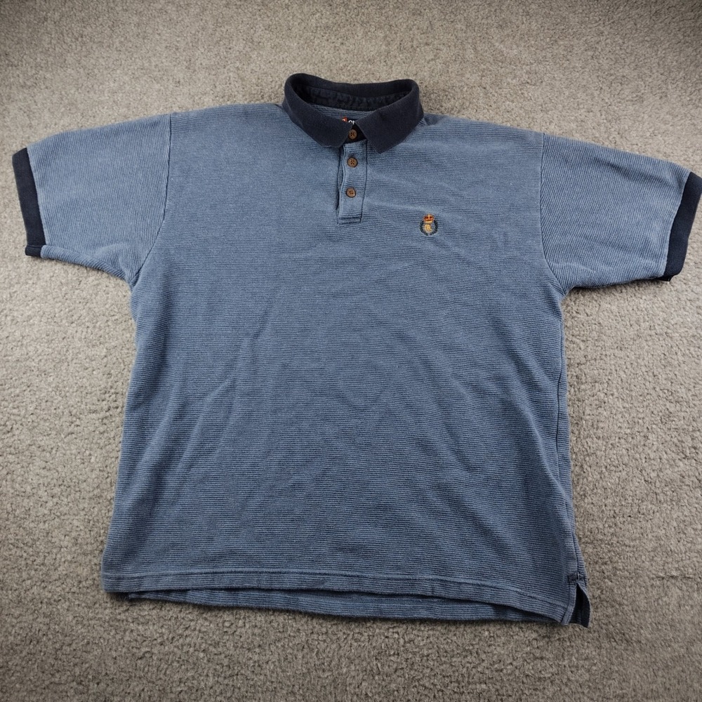 VTG Chaps Ralph Lauren Cotton Polo Shirt Mens XL Blue Striped Short Sleeve EUC